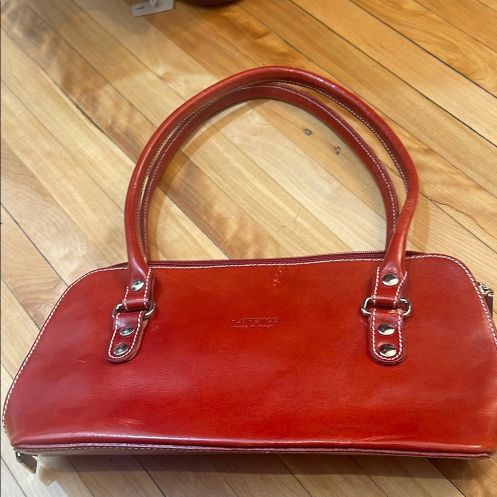 Burgundy Leather Shoulder Bag with Glossy Finish and Silver Hardware